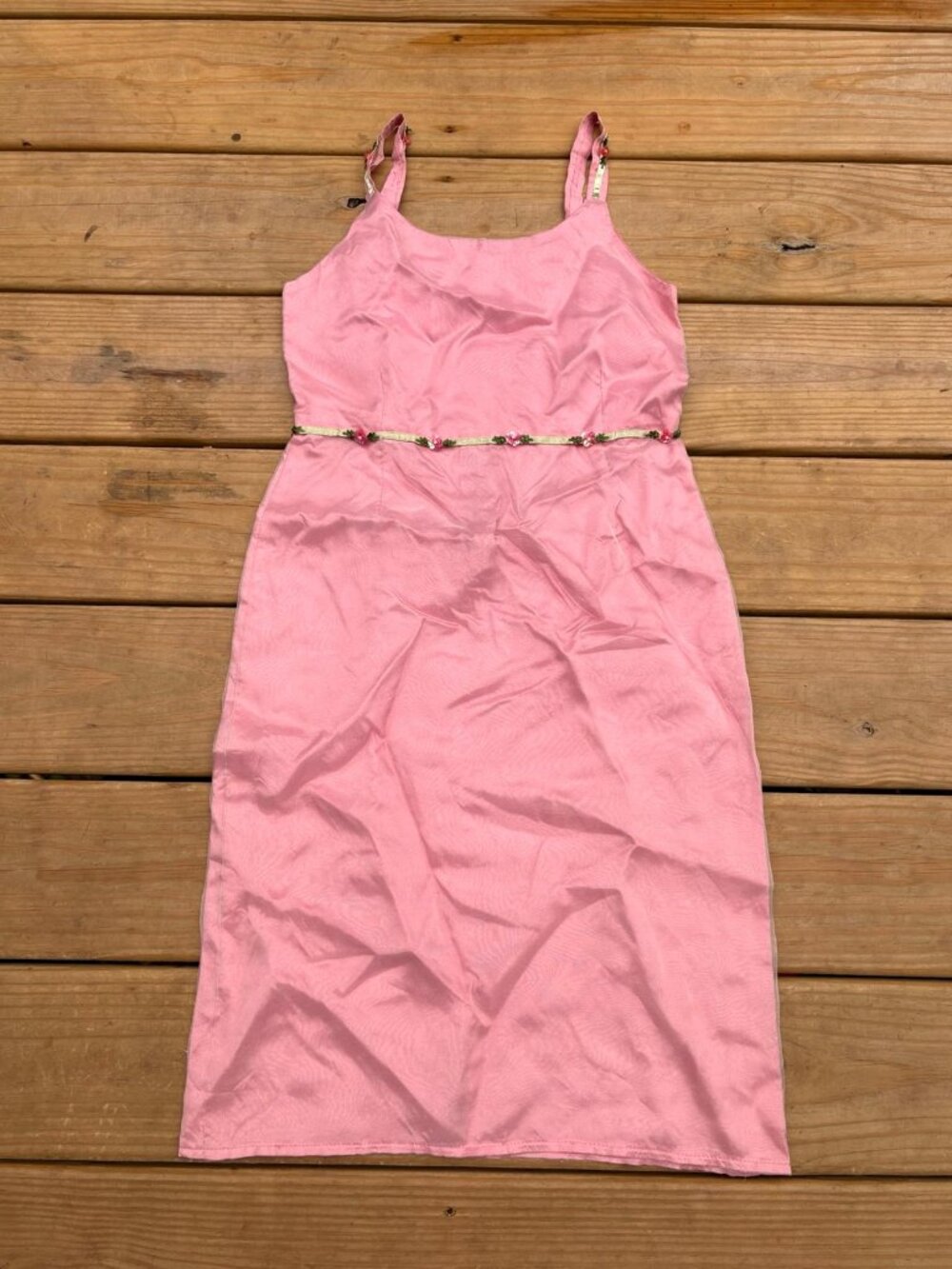 Vintage Little Mass Girls Pink Floral Beaded Dress Estimated 14/16 USA